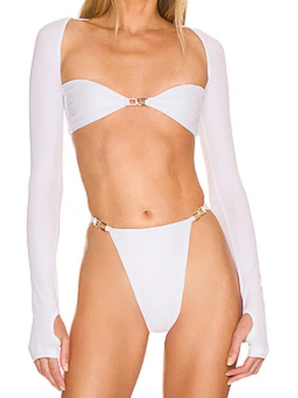White Long-Sleeve Strap Bikini Top